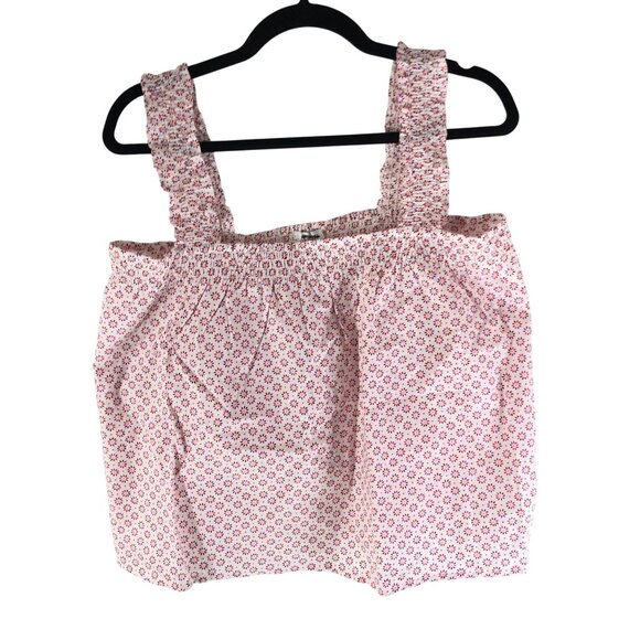 J.Crew Factory Womens Smocked Tank Pajama Top Floral Pink White L - Picture 1 of 5
